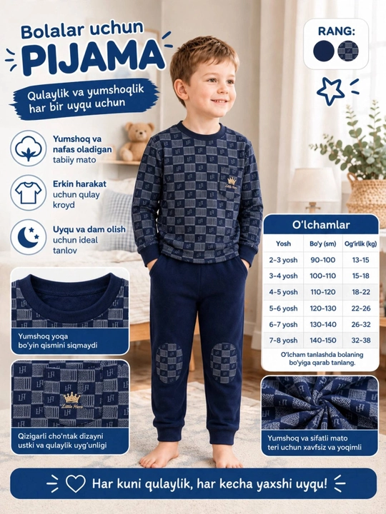 O'g'il bolalar uchun pijama, issiq uy kiyimi, 90-160 - 