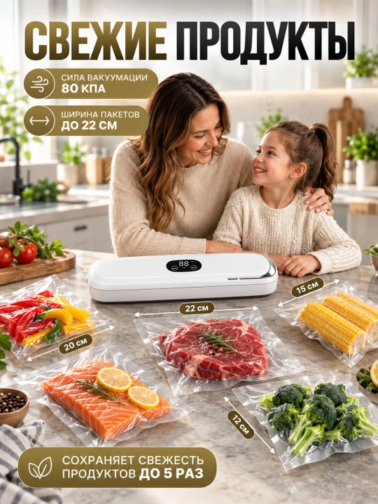 Paketli oziq-ovqatlar uchun vakuumator, kavsharlash, 90 Vt, 10 ta paket