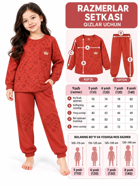 Qiz bolalar uchun pijama,qulay yumshoq uy kiyimi,tungi kiyim,7-8-9-10 yosh