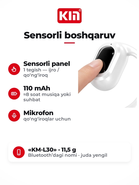 Беспроводной наушник KIN KL30, моно, Bluetooth с микрофоном, накладной