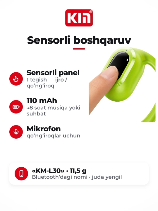 Беспроводной наушник KIN KL30, моно, Bluetooth с микрофоном, накладной