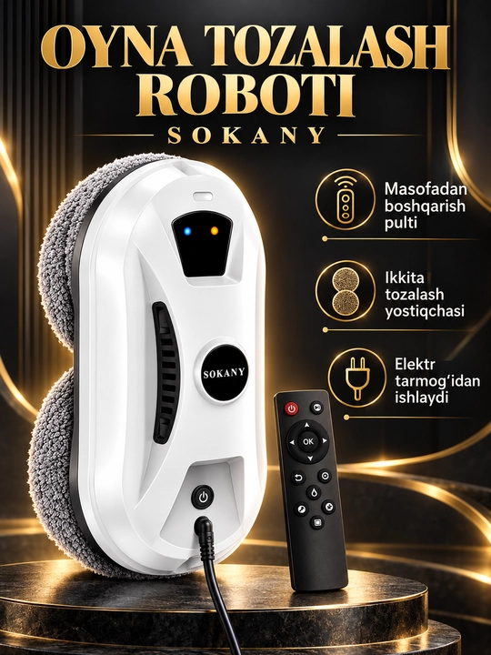 Oyna tozalovchi robot SOKANY SK-13080, avtomatik deraza yuvgich, 180 W, 5600 Pa, pultli - 