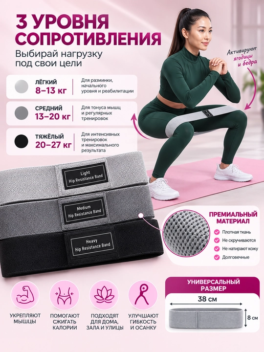 Фитнес резинки для ног и ягодиц, набор эспандеров 5 штук, для йоги и тренировок