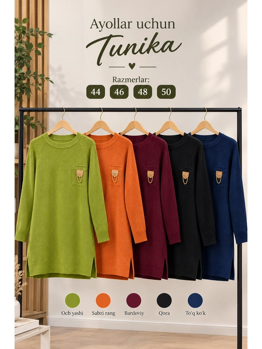 Ayollar uchun qishki tunika- bluzka, ko‘ylak-sviter, ko‘ylak - 