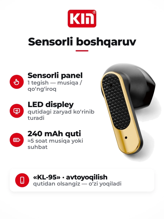 Беспроводные наушники KIN KL95 Bluetooth с микрофоном спорт для телефона