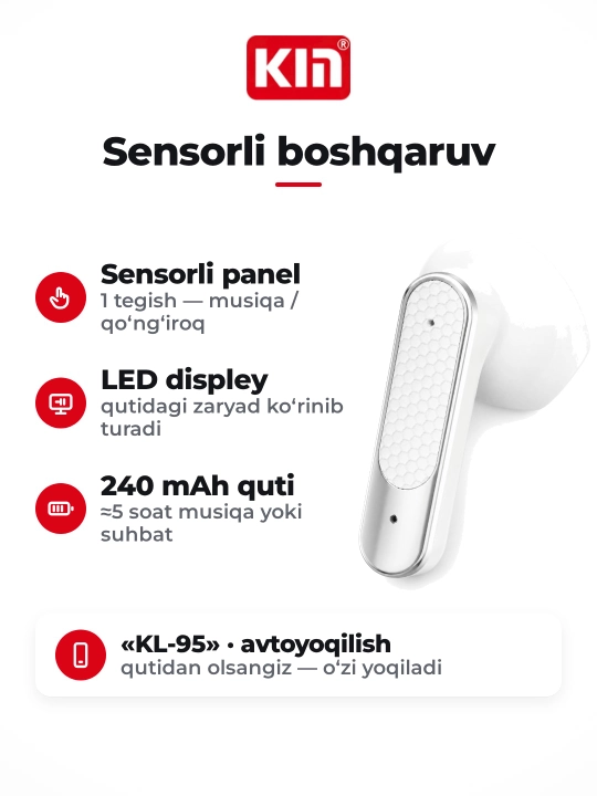 Беспроводные наушники KIN KL95 Bluetooth с микрофоном спорт для телефона