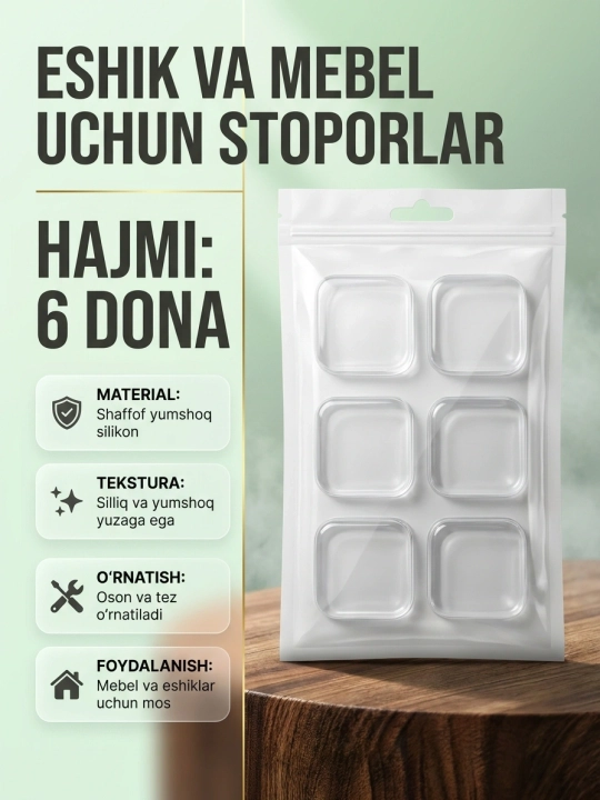 Shaffof  silikon eshik cheklagichi, kvadrat