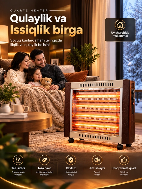 Elektr isitgich infraqizil nurli, quvvati 2400Vt isitish maydoni 25m² gacha elektr pechka