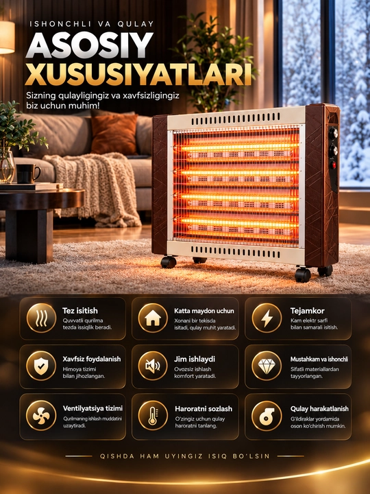 Elektr isitgich infraqizil nurli, quvvati 2400Vt isitish maydoni 25m² gacha elektr pechka