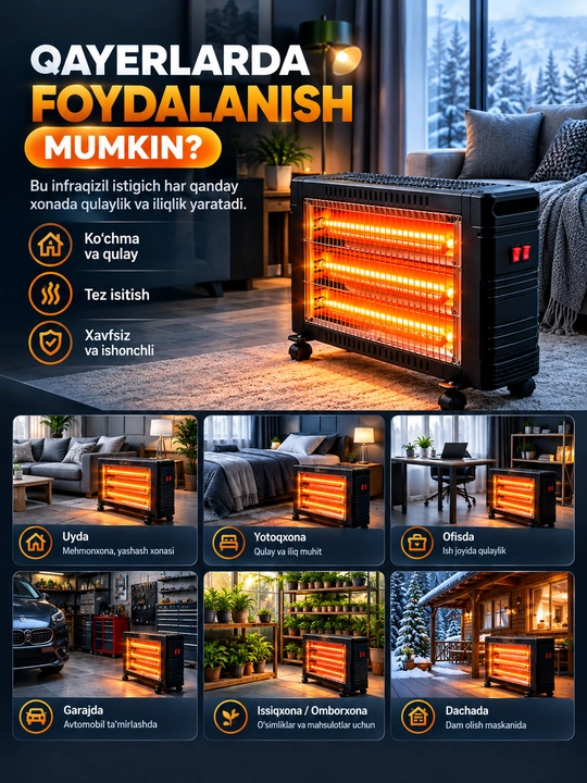 Электрический обогреватель инфракрасный 2400 Вт — 2 режима, до 30м²