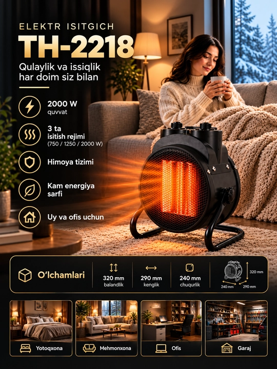 Isitgichlar, elektr isitgich pushka 3000W isitish maydoni 40m² gacha teplovintilyator - 
