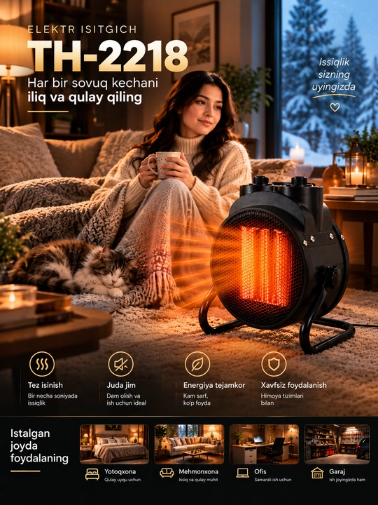Isitgichlar, elektr isitgich pushka 3000W isitish maydoni 40m² gacha teplovintilyator