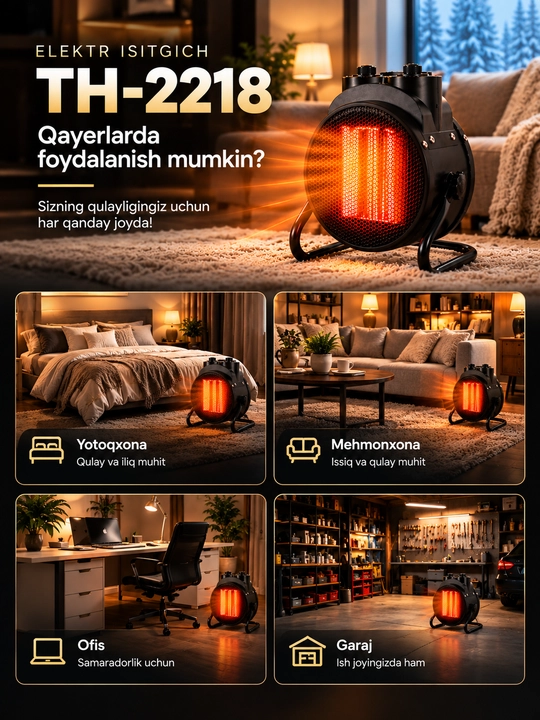 Isitgichlar, elektr isitgich pushka 3000W isitish maydoni 40m² gacha teplovintilyator