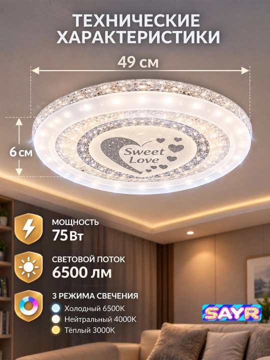 75Vt, 3 rejimli, 3000K/4000K/6500K diodli shift yoritgichi