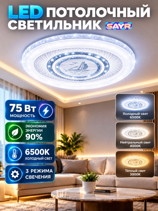 75Vt, 3 rejimli, 3000K/4000K/6500K diodli shift yoritgichi