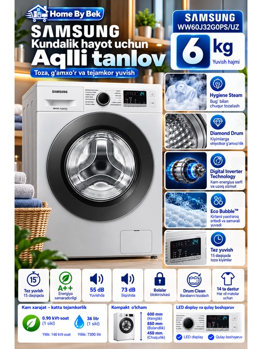 SAMSUNG WW60J32G0PS/UZ 6 kg - 