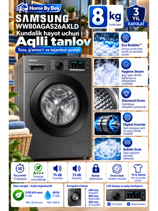 SAMSUNG WW80AGAS22AXLD 8 kg - 