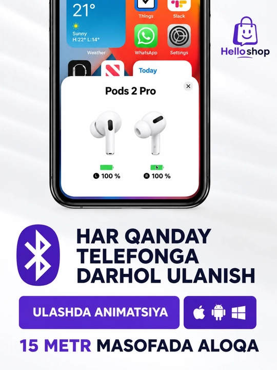 IPhone va Android uchun Pro 2 Premium simsiz quloqchinlari, sovg‘a sifatida g‘ilof