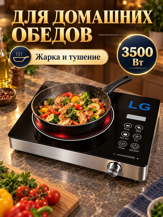 Индукционная плита настольная 3500 Вт, одна конфорка, сенсорное управление, таймер