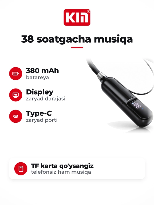 Беспроводные наушники KIN KL112 neckband Bluetooth 38 часов батареи спорт