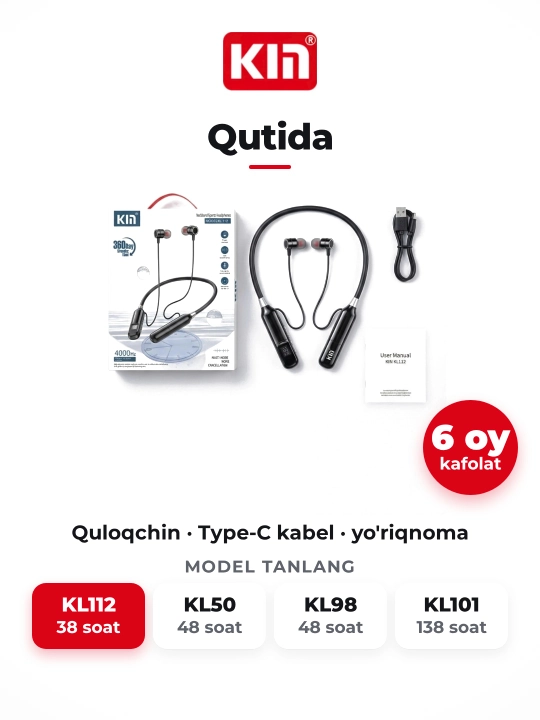 Беспроводные наушники KIN KL112 neckband Bluetooth 38 часов батареи спорт