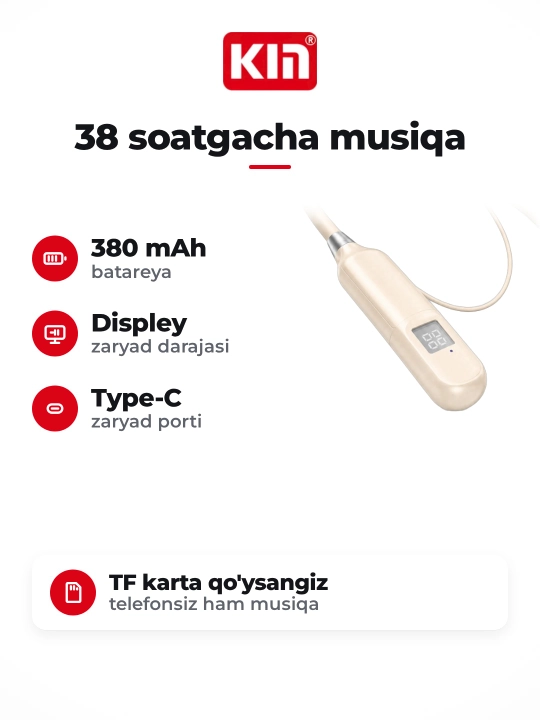 Беспроводные наушники KIN KL112 neckband Bluetooth 38 часов батареи спорт