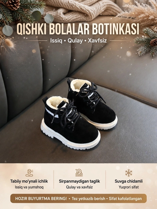 Bolalar uchun qish mavsumlik etiklar, 1 o'lcham kichik yuradi