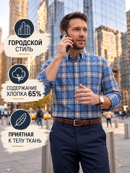 Мужская рубашка с длинным рукавом, классическая, повседневная в клетку - 