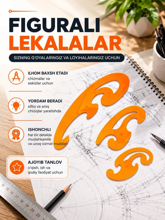 3 dona Figurali lekalolar chizmachilik bichish-tikish arxitektura  tikuvchilar lekal uchun
