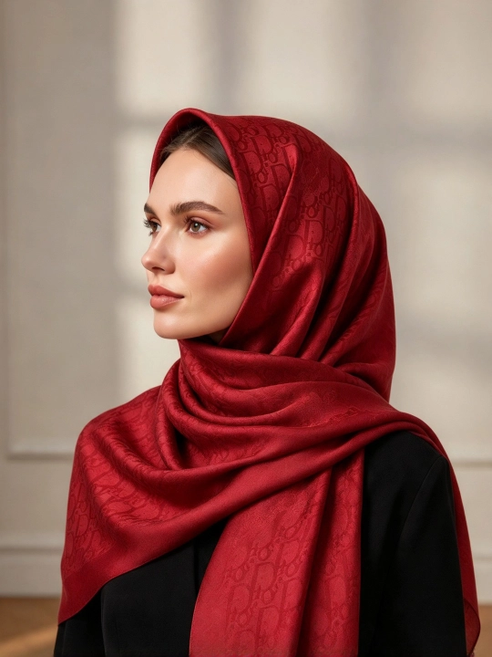 Шелковый платок DIOR, шарф, хиджаб 95х95 см