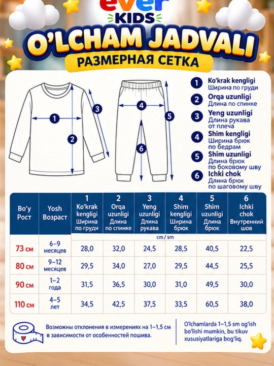 Детская пижама, хлопковая ткань, для детей 1–7 лет