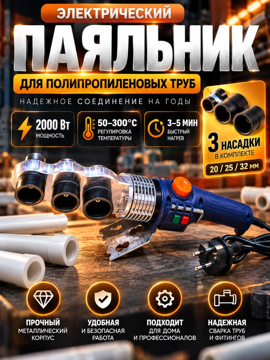 Сантехнический паяльник для пластиковых труб, 20/25/32 мм