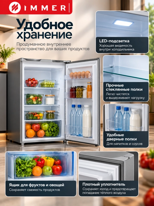 Мини-холодильник IMMER DF85SD-SILVER, 85 л, DeFrost, A+, серебристый