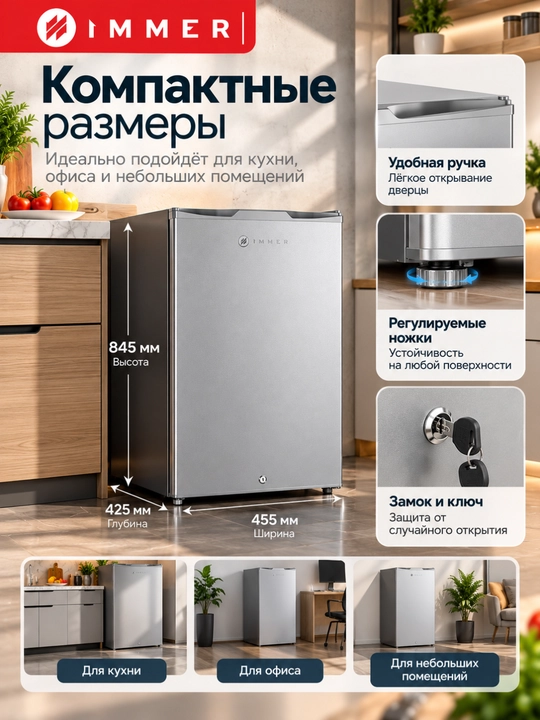 Мини-холодильник IMMER DF85SD-SILVER, 85 л, DeFrost, A+, серебристый