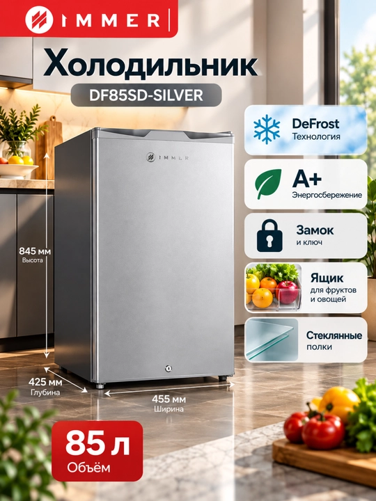 Мини-холодильник IMMER DF85SD-SILVER, 85 л, DeFrost, A+, серебристый - 