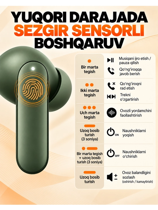 Наушники беспроводные Bluetooth, TWS-наушники с сенсорным управлением