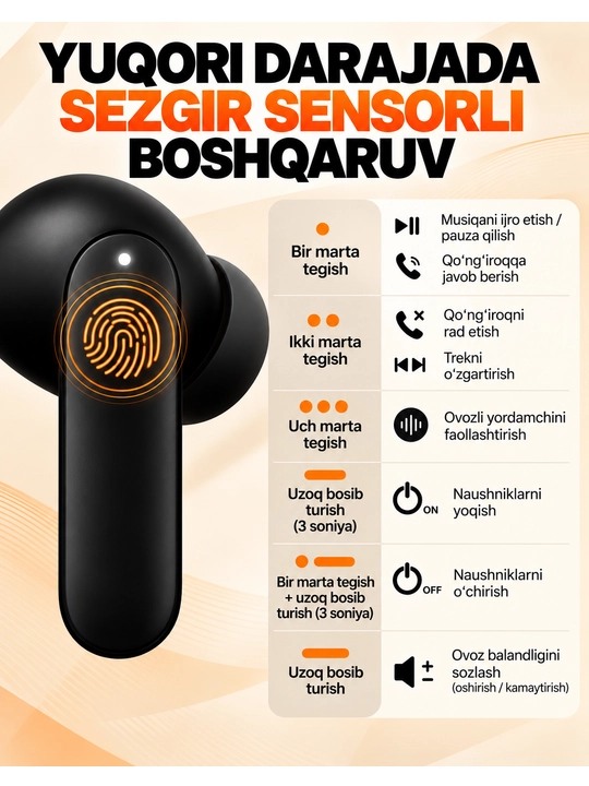 Наушники беспроводные Bluetooth, TWS-наушники с сенсорным управлением