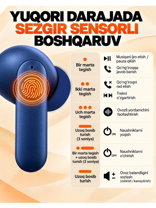 Наушники беспроводные Bluetooth, TWS-наушники с сенсорным управлением