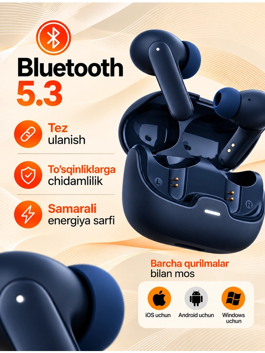 Наушники беспроводные Bluetooth, TWS-наушники с сенсорным управлением