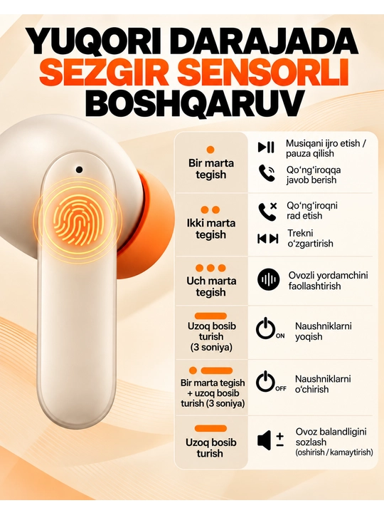 Наушники беспроводные Bluetooth, TWS-наушники с сенсорным управлением