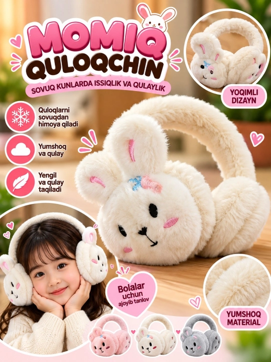 Momiq quloqchin, qishki issiq quloqchin, qizlar uchun momiq quloqchin - 