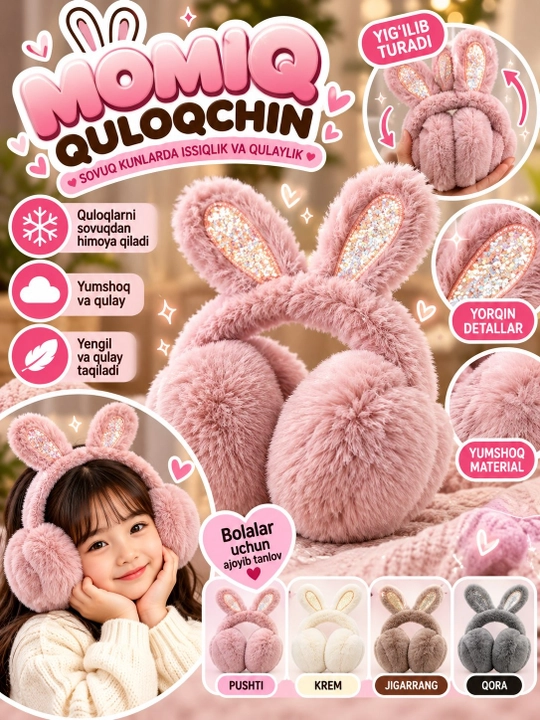Momiq quloqchin, qizlar uchun issiq quloqchin - 
