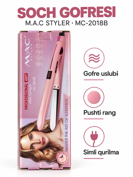 Soch dazmol gofresi M.A.C Styler MC-2018B, pushti gofre dazmol, displeyli stayler - 