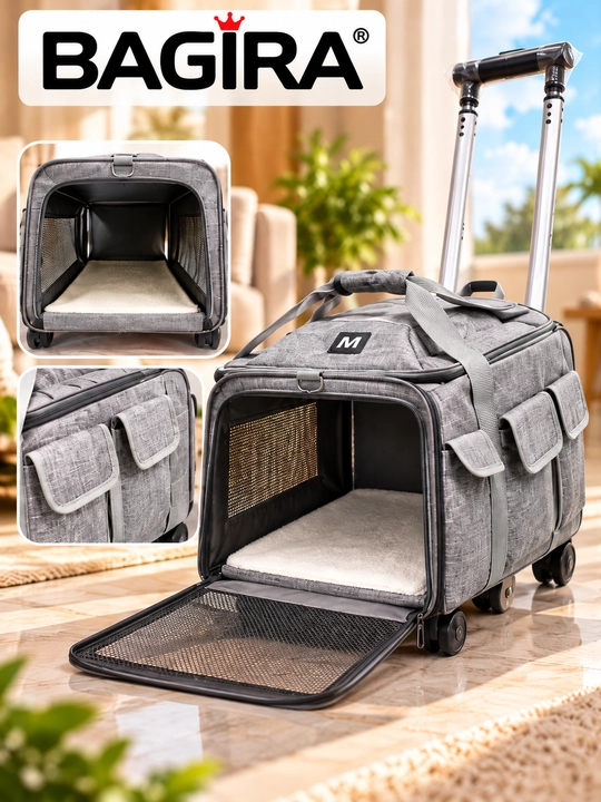 Сумка-переноска для кошек и собак на колёсах, с выдвижной ручкой, BAGIRA