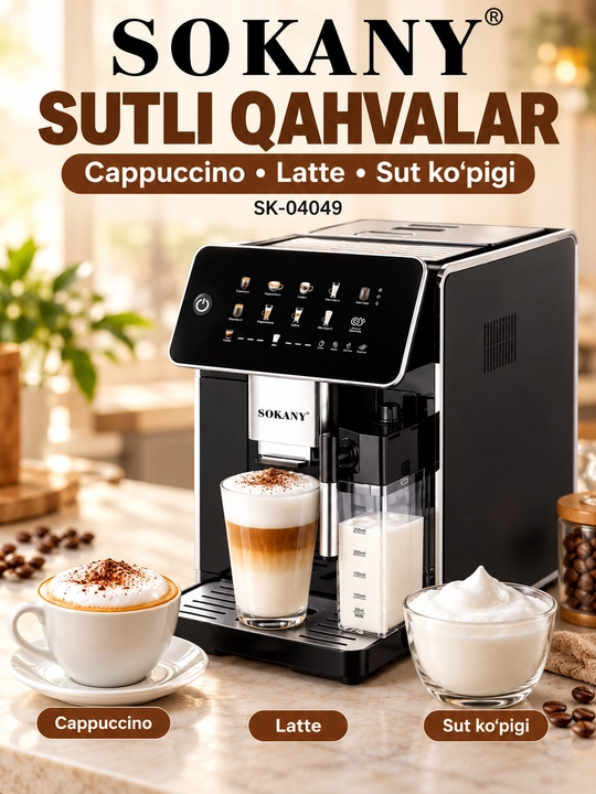 Автоматическая кофемашина SOKANY SK-04049, с кофейником, 1350 Вт, 20 бар, 1,5 литра