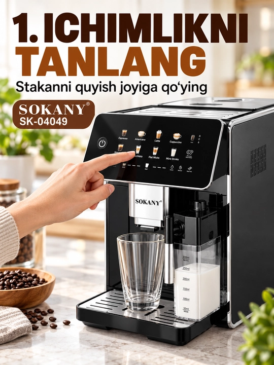 Автоматическая кофемашина SOKANY SK-04049, с кофейником, 1350 Вт, 20 бар, 1,5 литра