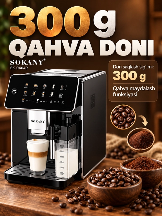 Автоматическая кофемашина SOKANY SK-04049, с кофейником, 1350 Вт, 20 бар, 1,5 литра - 