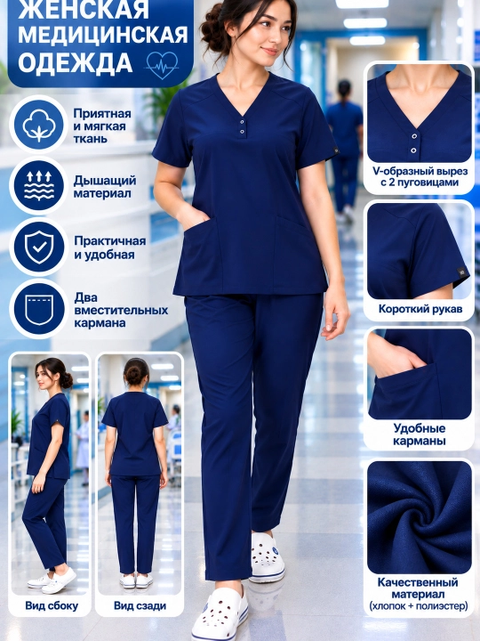 Женский медицинский костюм, комплект из блузы и брюк