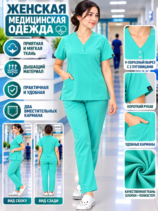 Женский медицинский костюм, комплект из блузы и брюк