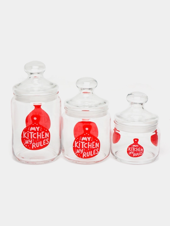 Sochiluvchan moddalarni saqlash uchun Luminarc shisha bankalar to‘plami,500ml/750ml/1000ml